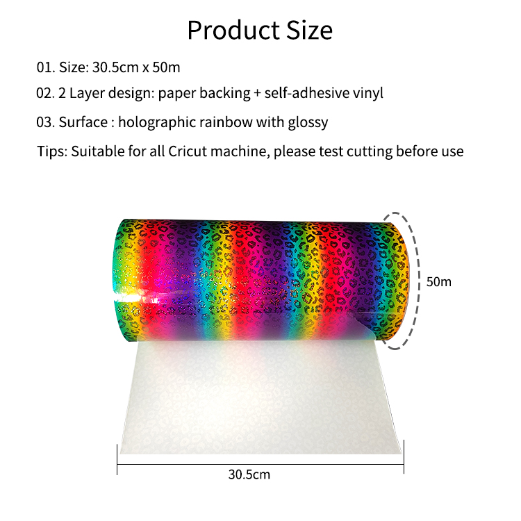 Size of laser rainbow self-adhesive vinyl