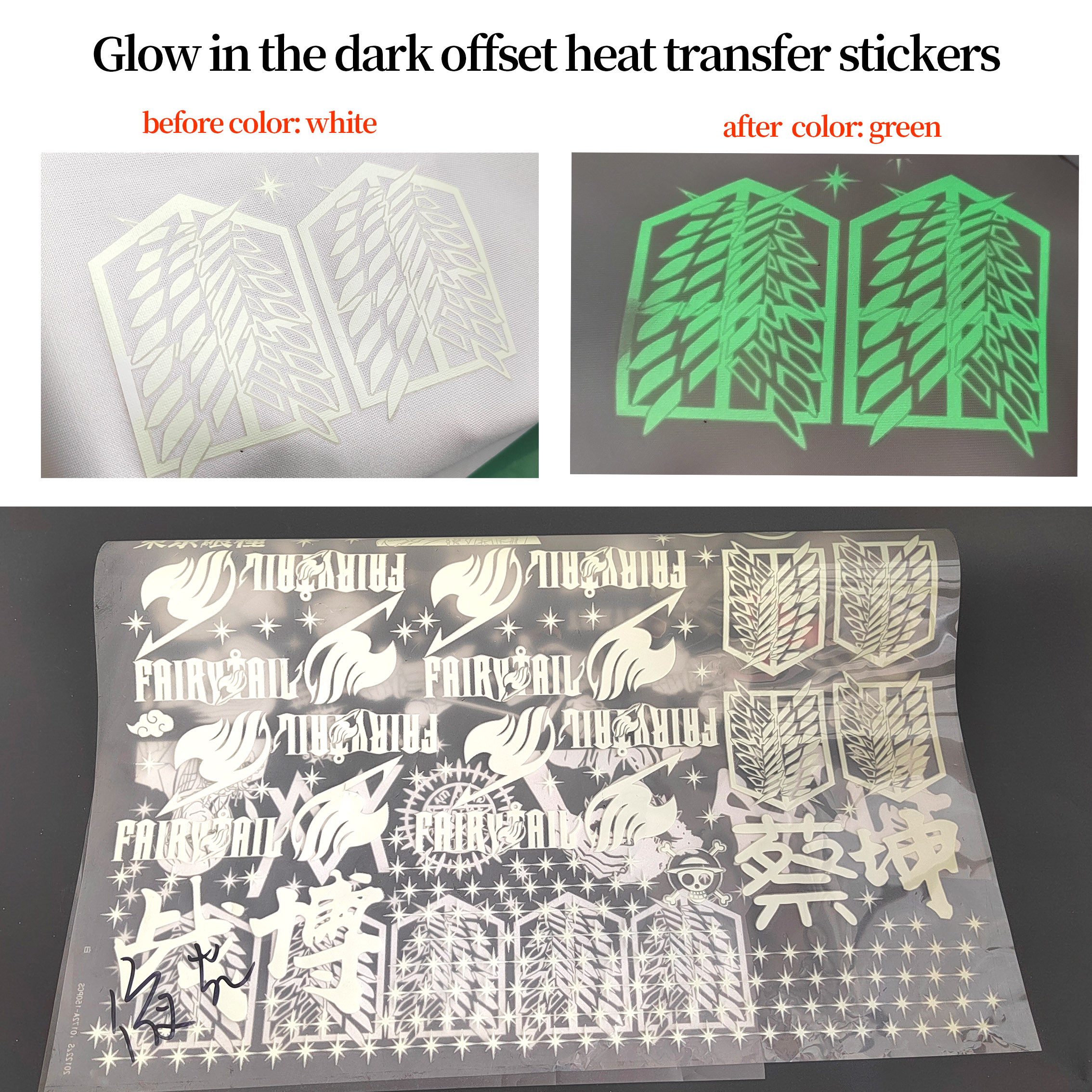 luminous offset heat transfer stickers